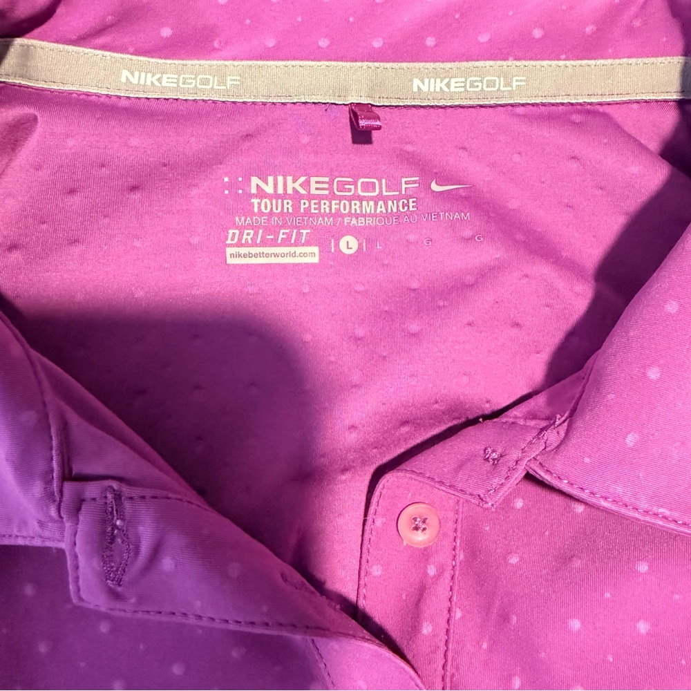 NIKE GOLF Purple Polka Dot Polo Shirt Top Athletic Golfcore Tenniscore Large - Picture 13 of 14